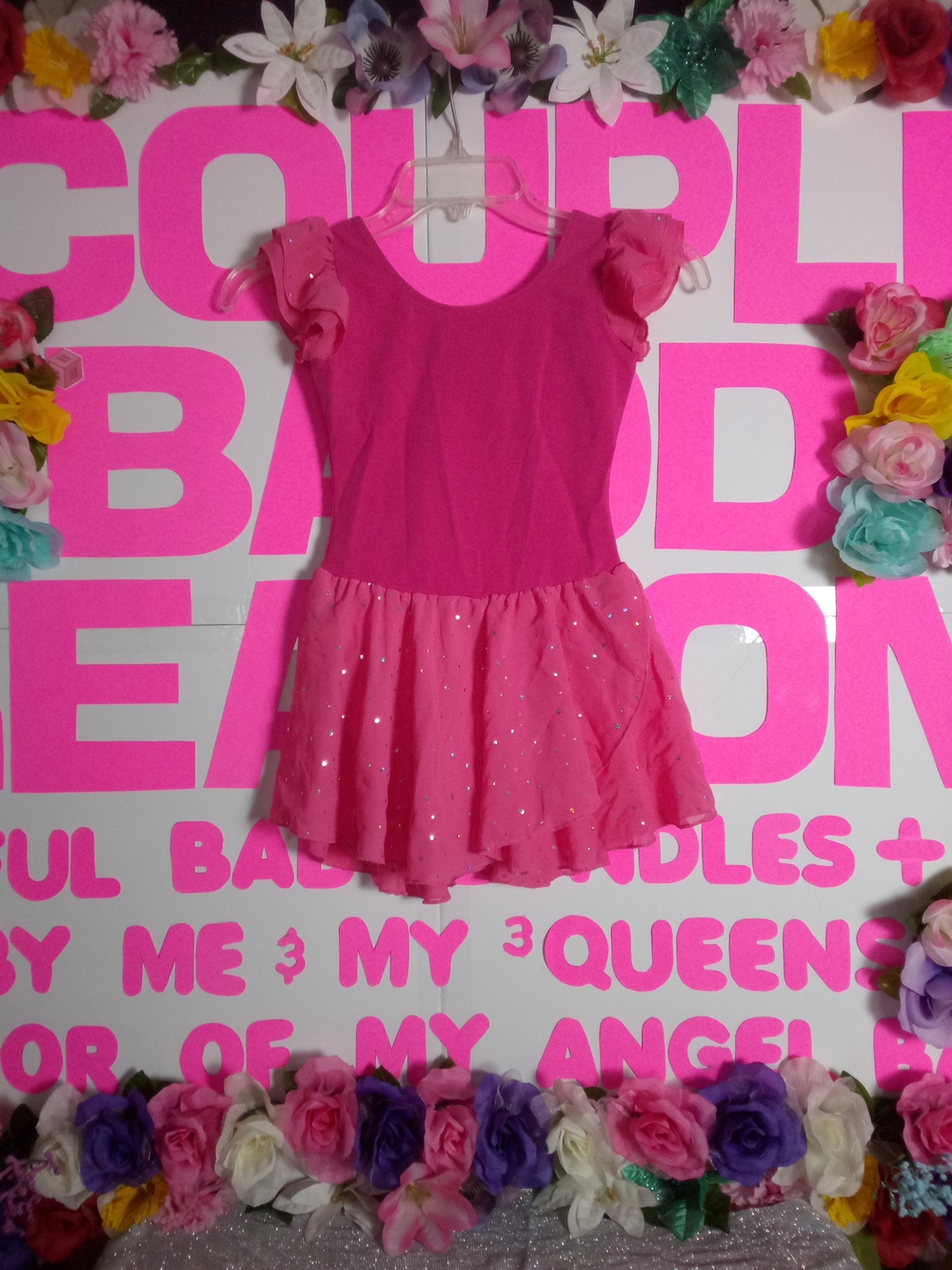 Girls Hot Pink Sparkle Swimsuits, Ballet Or Gymnastics Suit.